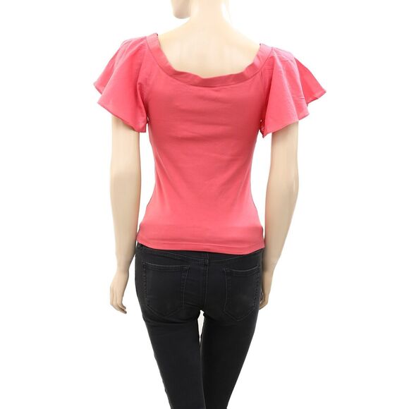 Maeve Anthropologie Off-The-Shoulder Flutter Blouse Top Short Sleeve XS 235034 - Picture 7 of 9